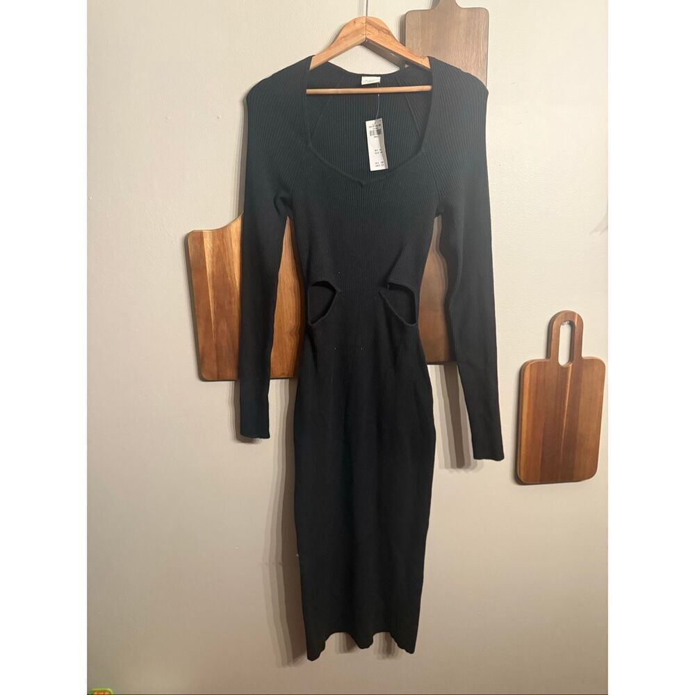 Abercrombie & Fitch Black‎ Long Sleeve Cut-Out Rib Sweater Dress Small Tall NWT